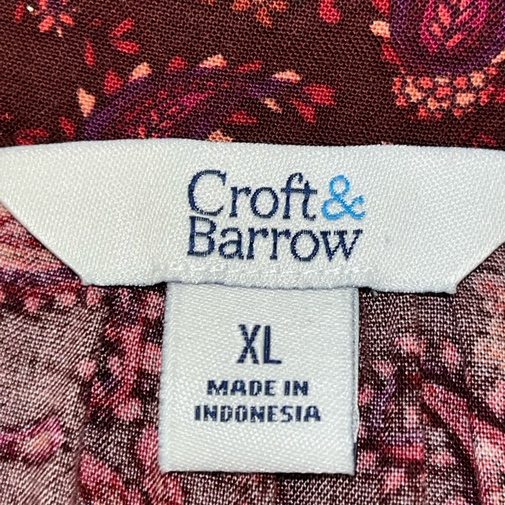 Croft & Barrow Blouse‎ V Neck Size XL Burgundy Paisley Print - Picture 2 of 11